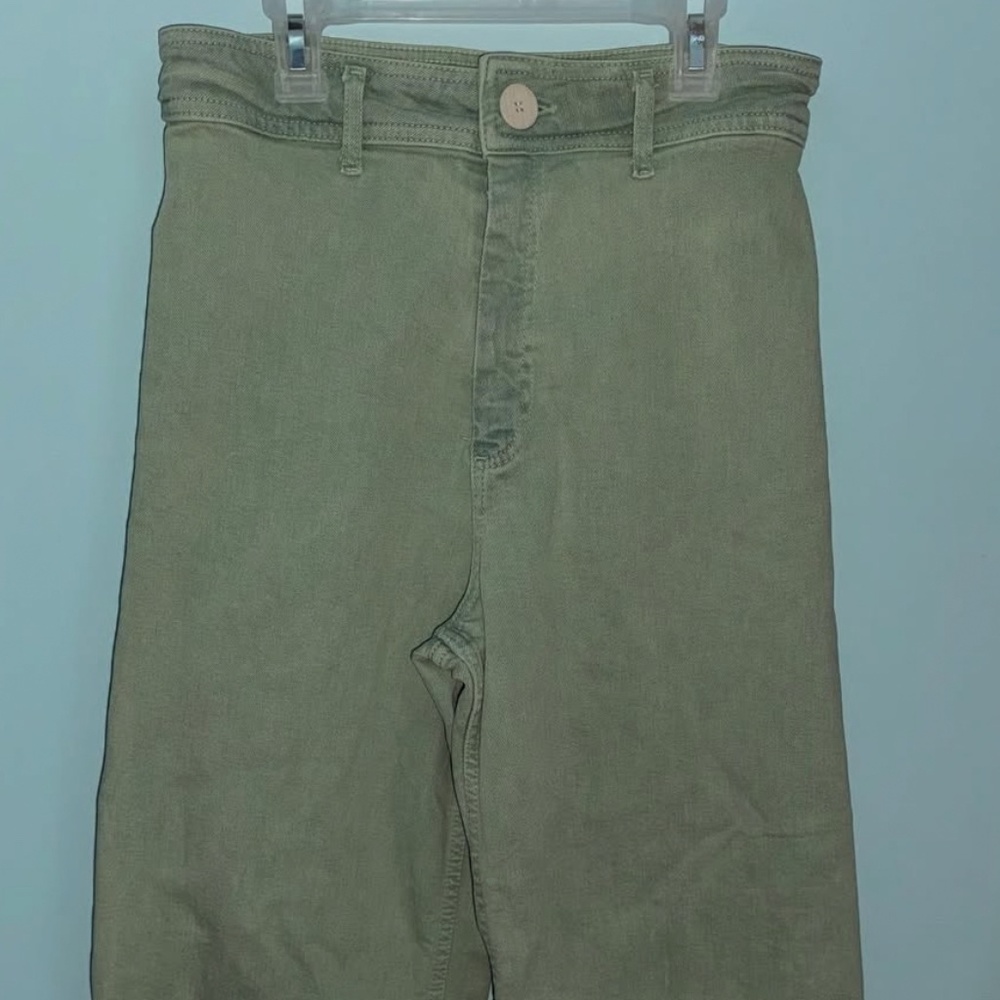 Zara marine straight leg jeans green high rise size s/m